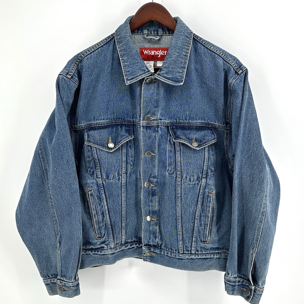 Vintage Wrangler Hero Denim Jacket, Size L Mens, 90s Vibe Classic Denim Farm